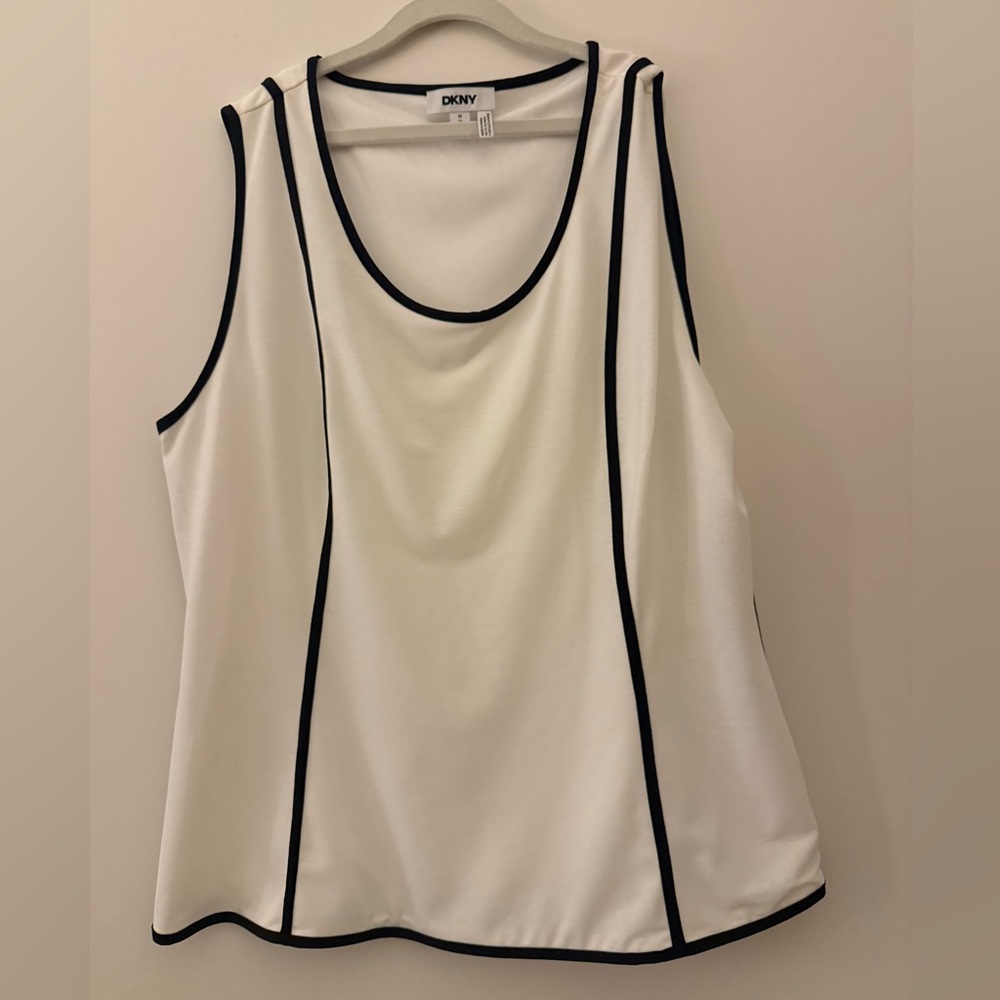 DKNY White Tank with Black Piping Trim